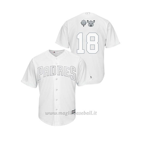 Maglia Baseball Hombre San Diego Padres 18 Austin Hedges 2019 Players Weekend Replica Bianco